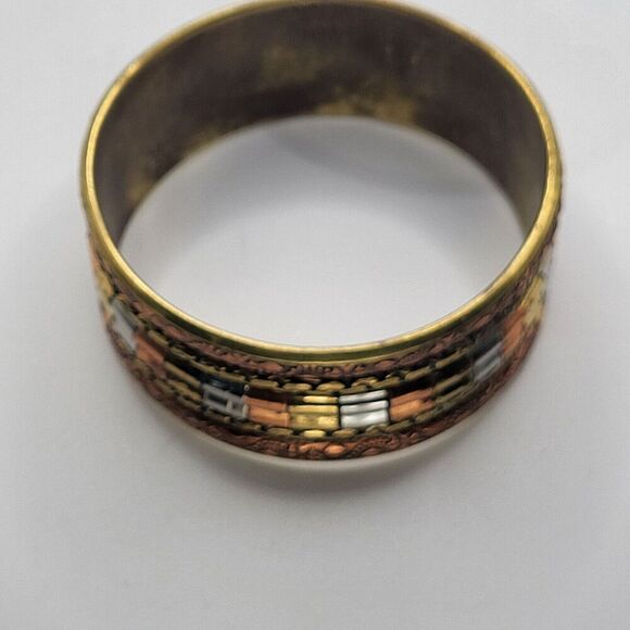 Multimetallic Copper, Brass, Silver Bohemian Chunky Bracelet 1.25in wide 8in - Picture 6 of 6